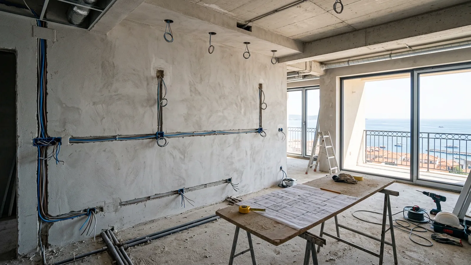 Interior lighting plan coordination — electrical chasing and backboxes installed for a layered lighting plan before…