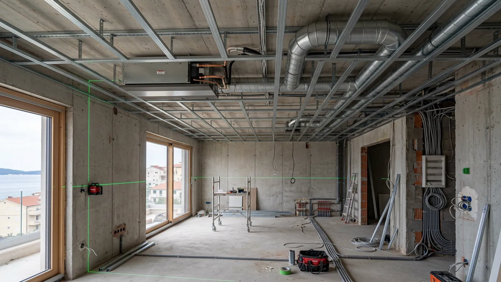 Hvac layout coordination interior design croatia — concealed air conditioning unit and HVAC ducting installed within a…