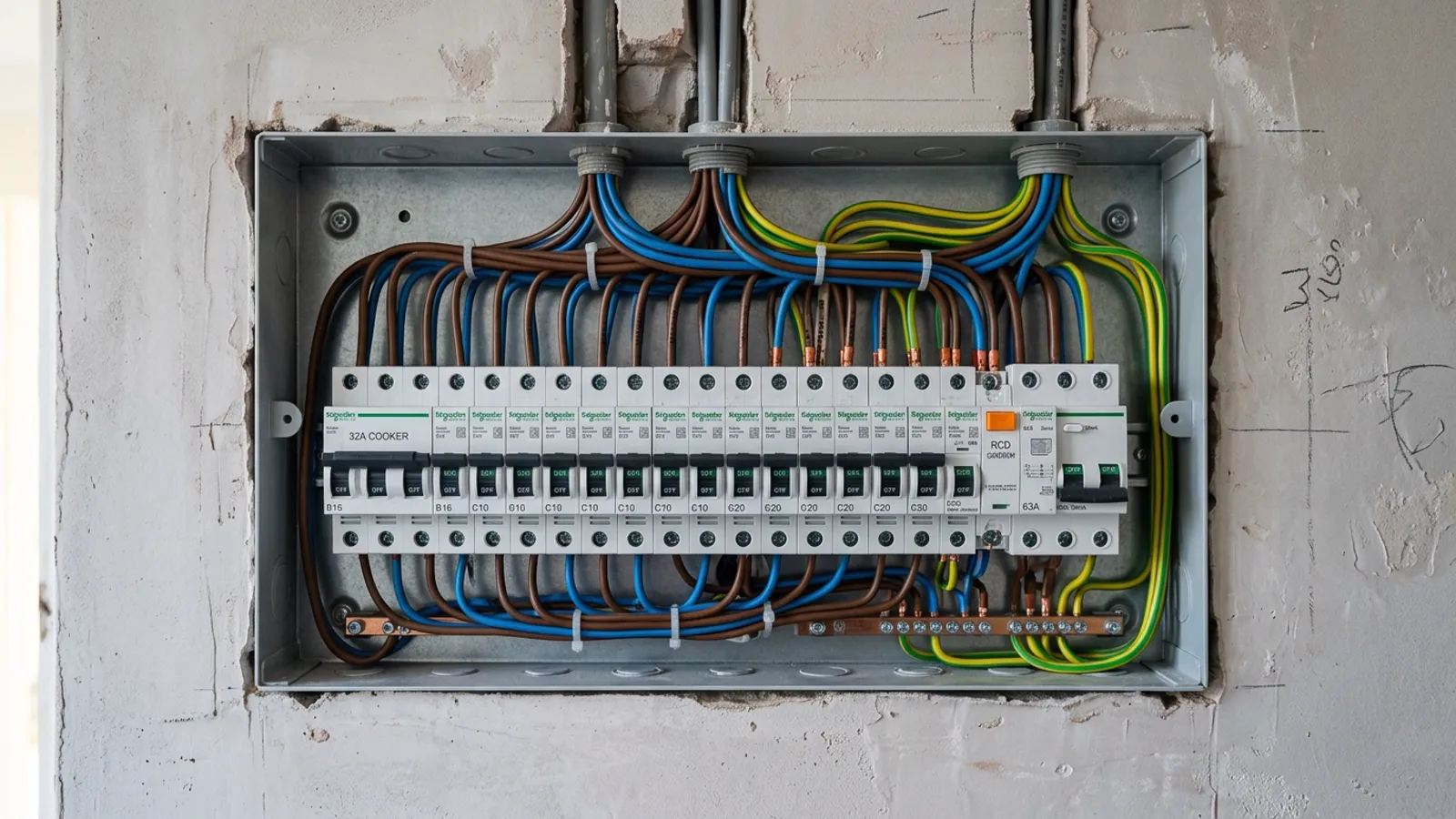 Apartment electrical panel upgrade renovation Croatia — modern electrical distribution board with neatly organized wiring…