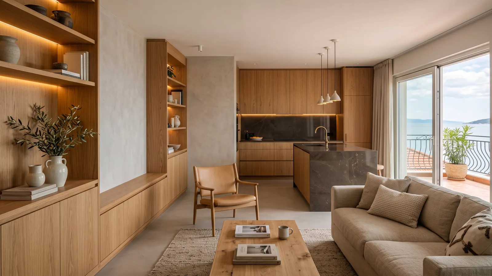 Interior design in Croatia with warm materials, lighting and buildable details